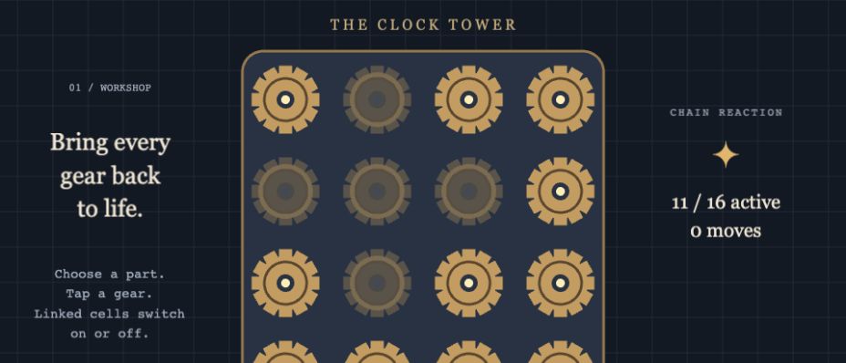 Glowing clockwork gears on a puzzle board